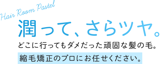 潤って、さらツヤ。どこに行ってもダメだった頑固な髪の毛。縮毛矯正のプロにお任せください。